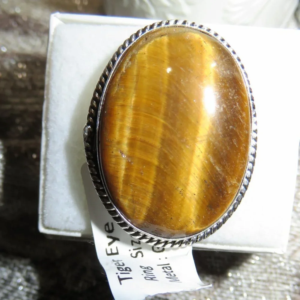 Tigers Eye & German Silver Size 7 RING focus mental clarity anxiety